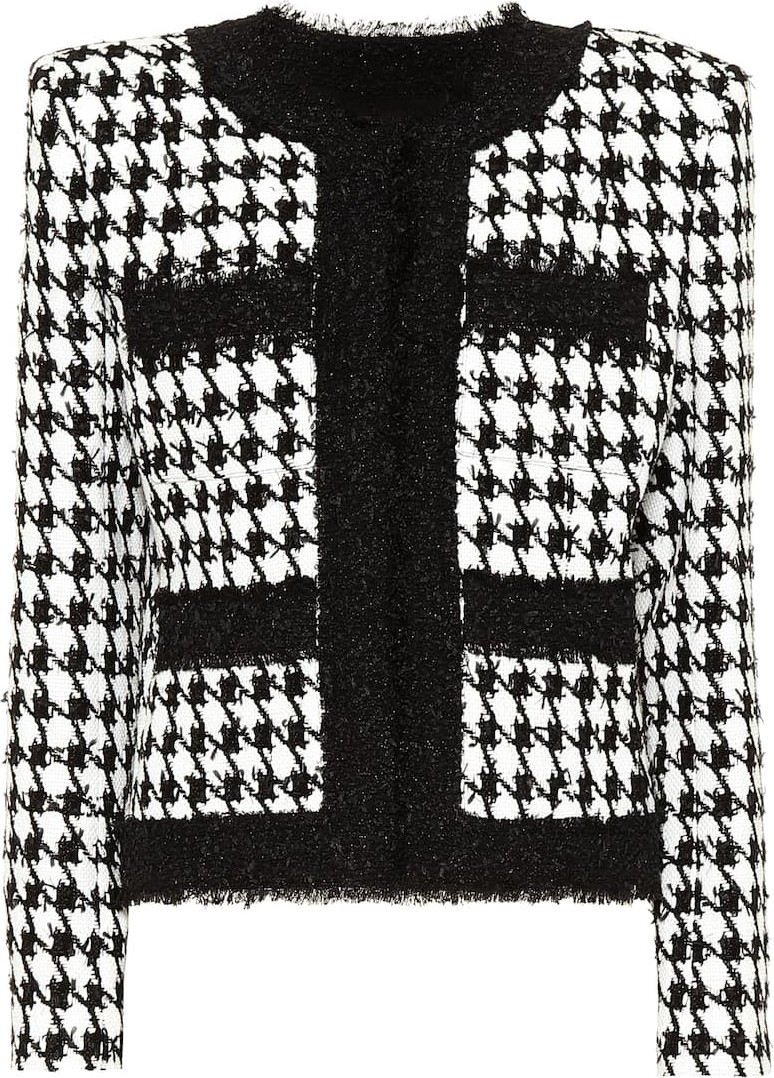 Balmain Houndstooth cotton-blend tweed jacket