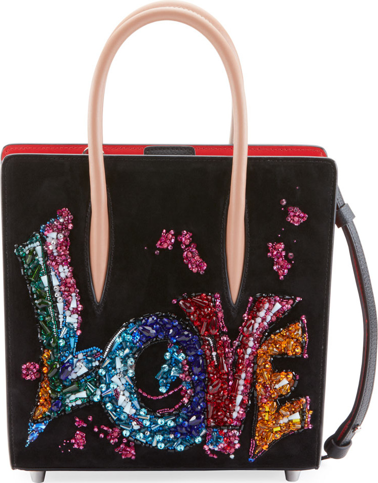 Christian Louboutin Paloma Small Love Embroidered Suede Tote Bag