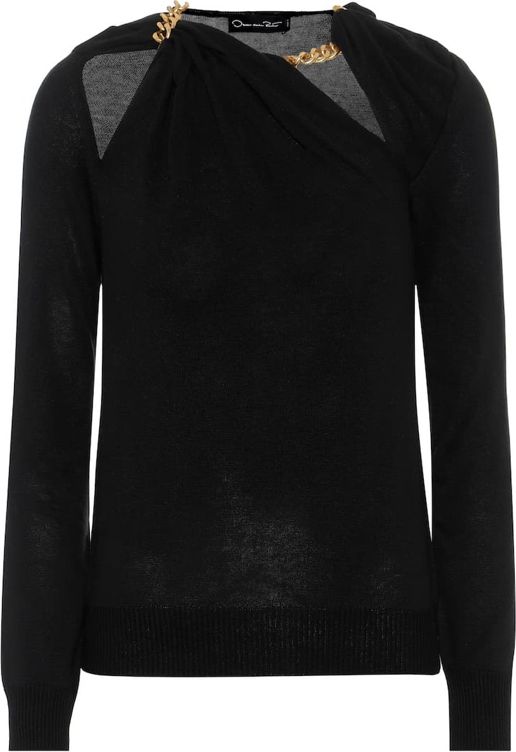 Oscar De La Renta Chain-trimmed silk sweater