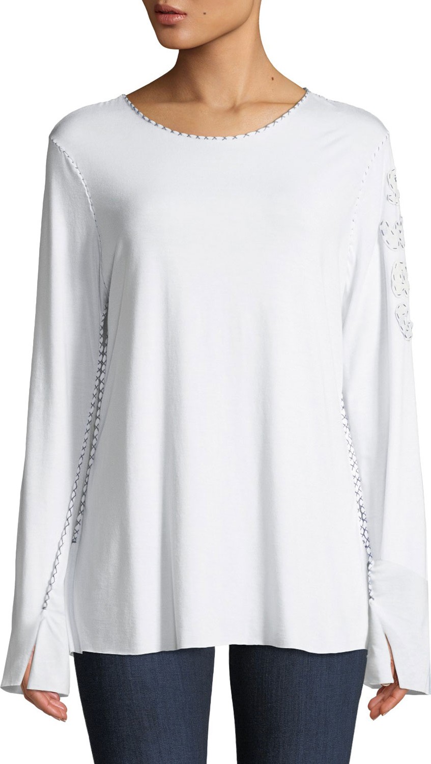 Made on Grand Crewneck Long-Sleeve Bamboo Topstitching T-Shirt w/ S.W.A.G on Sleeve