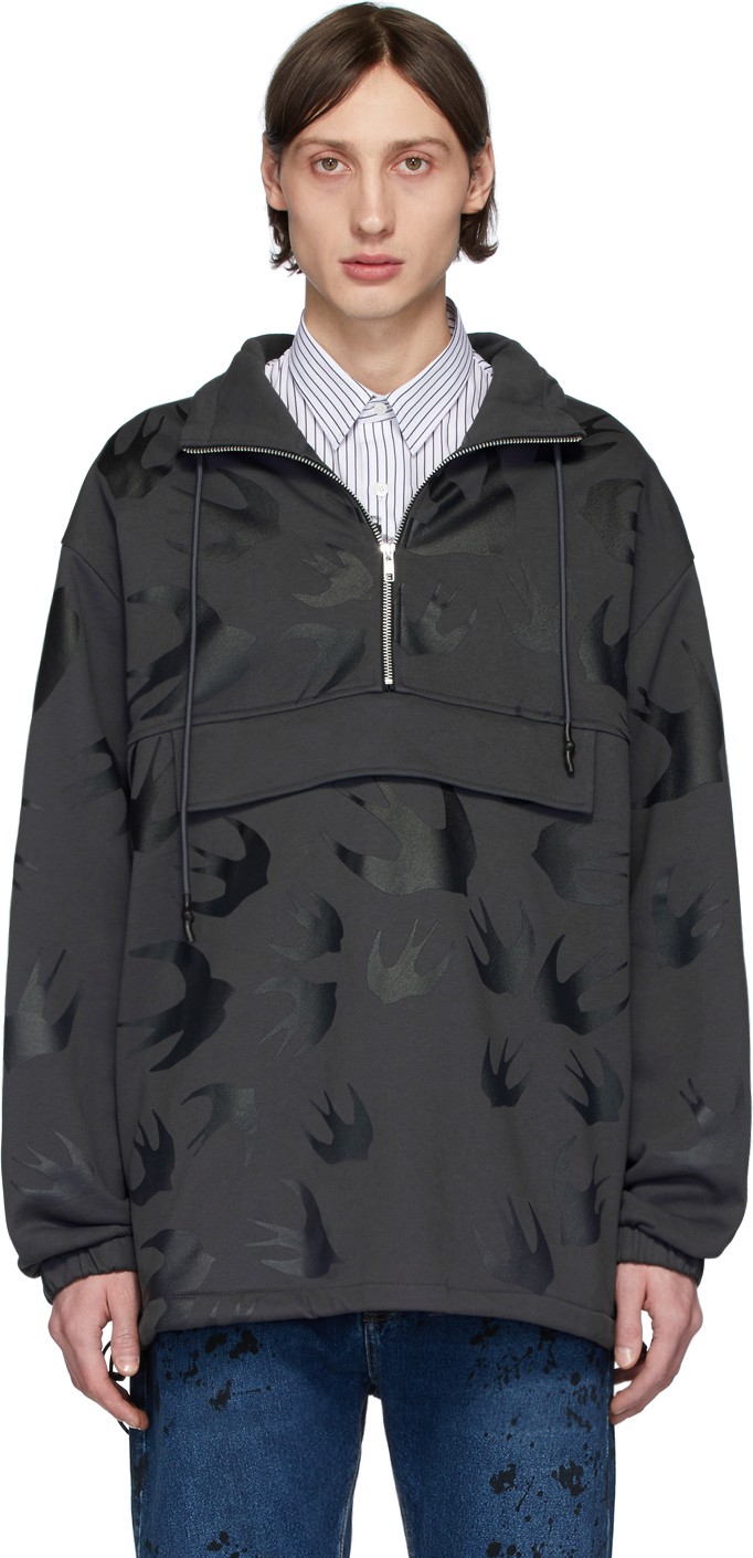McQ - Alexander McQueen Grey Swallow Half-Zip Sweater