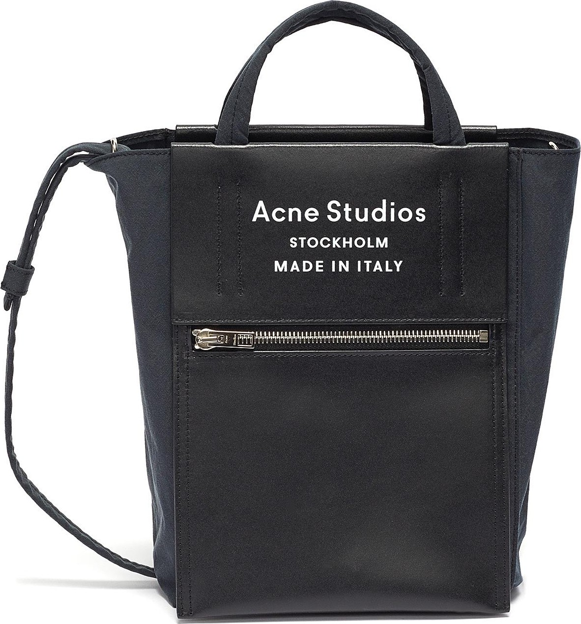 Acne Studios Logo zip pocket leather panelled small tote bag