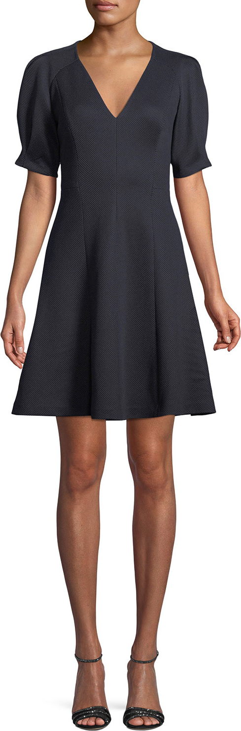 Rebecca Taylor Short-Sleeve Stretch-Texture Dress