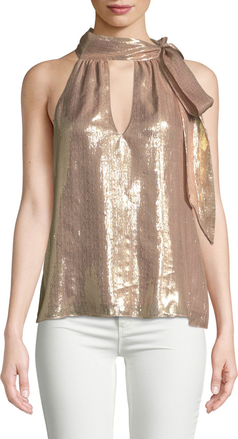 Ramy Brook Sasha Metallic Tie-Neck Sleeveless Top