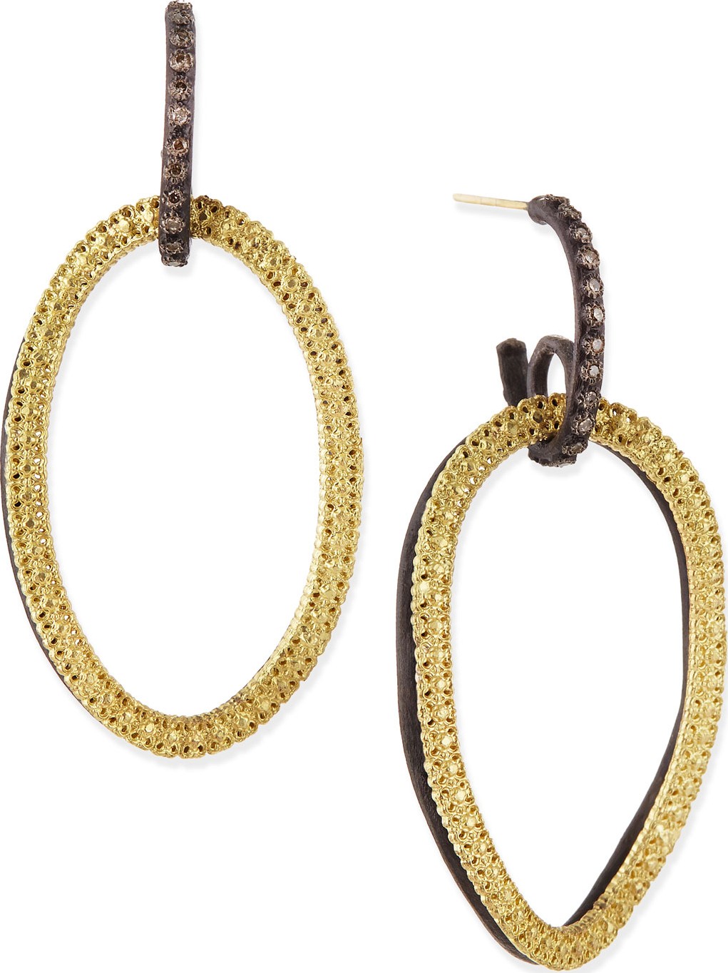 Armenta Midnight & Yellow Gold Circle Link Drop Earrings with Diamonds