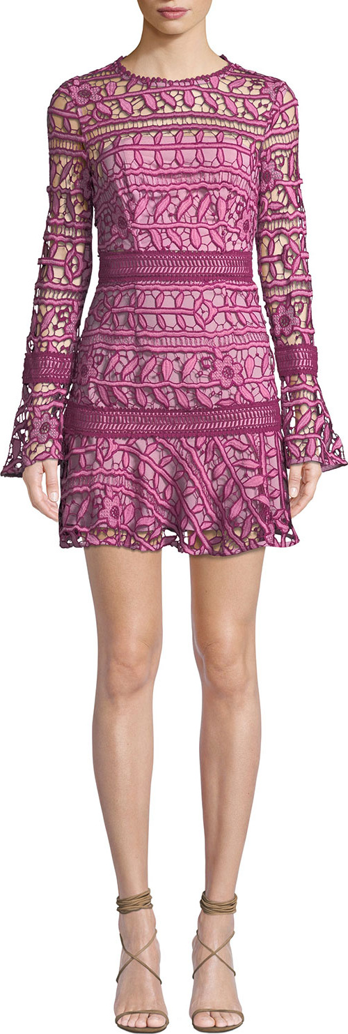 Talulah Caprice Long-Sleeve Floral-Lace Short Dress