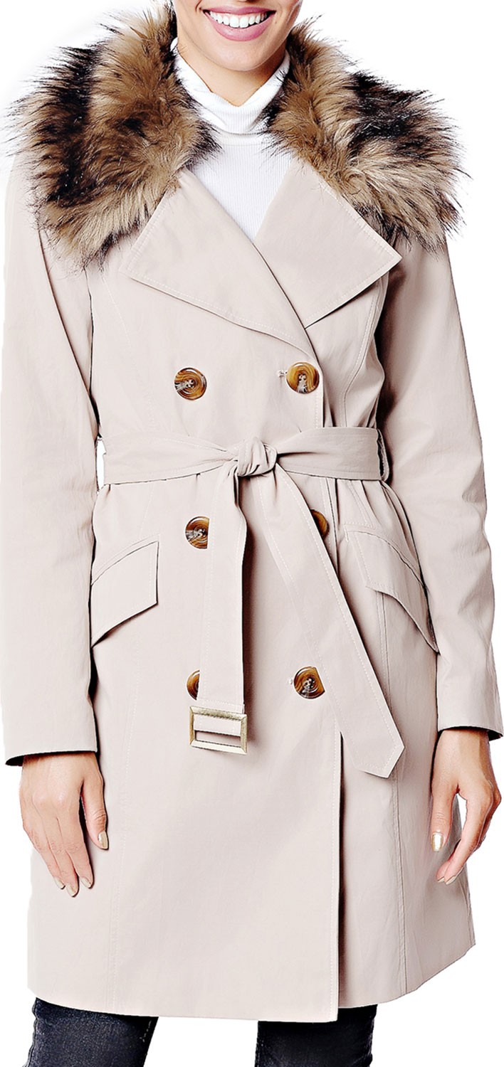 Fabulous Furs Essential Faux Fur-Collar Trench Coat