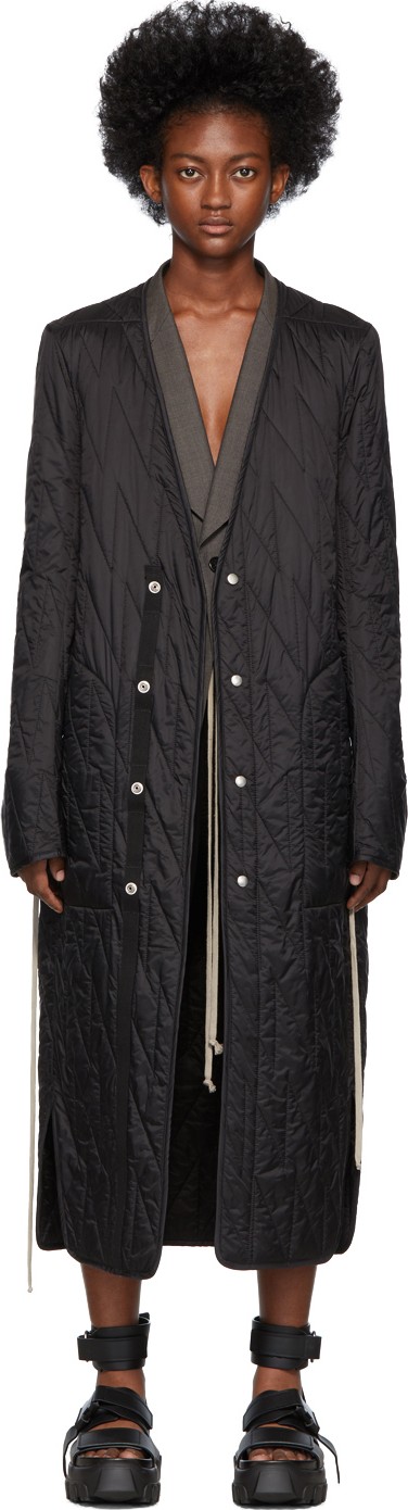 Rick Owens Black Long Quilted Liner Coat