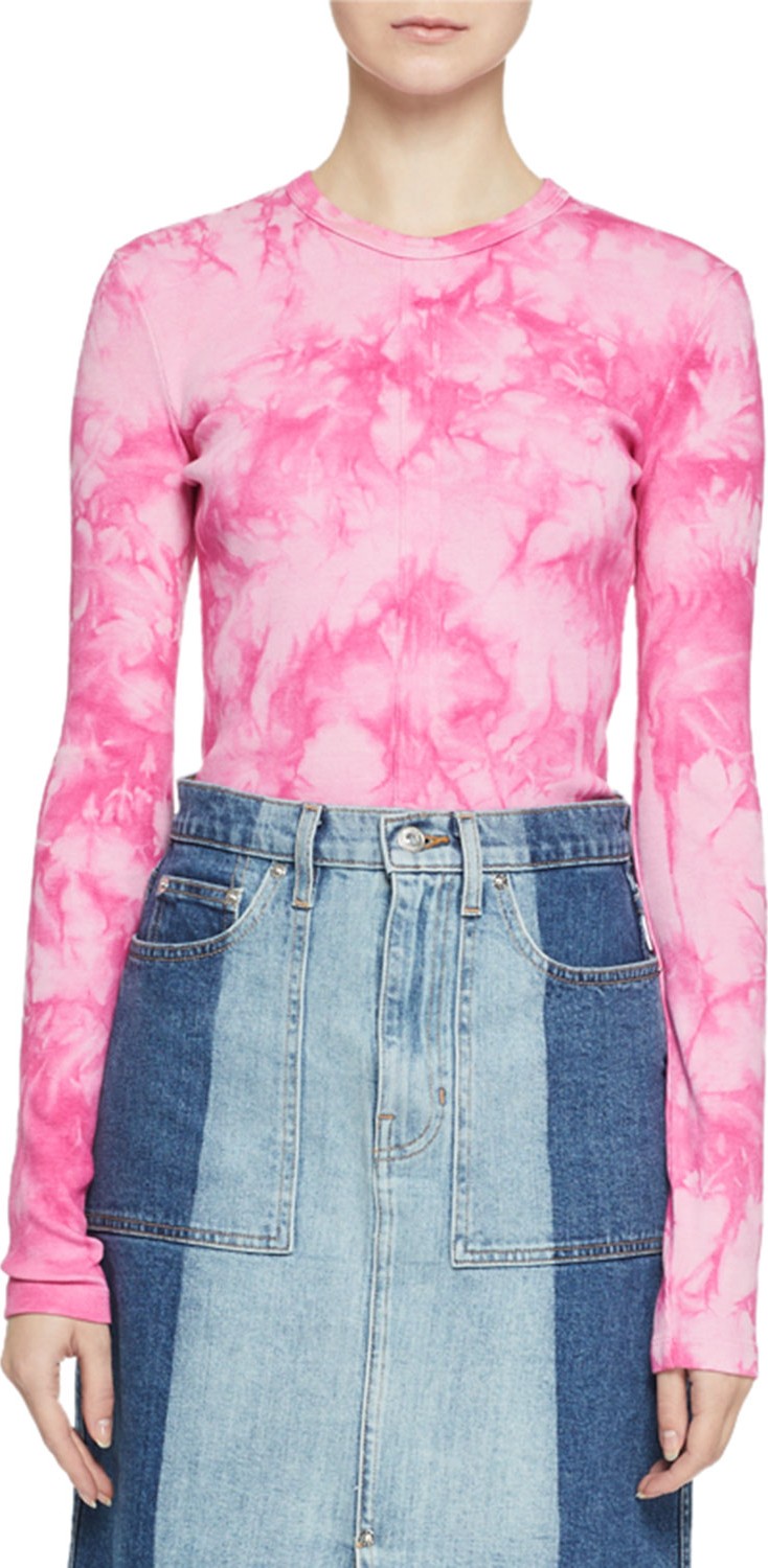 Proenza Schouler PSWL Tie-Dye Crewneck Long-Sleeve Rib Sweatshirt