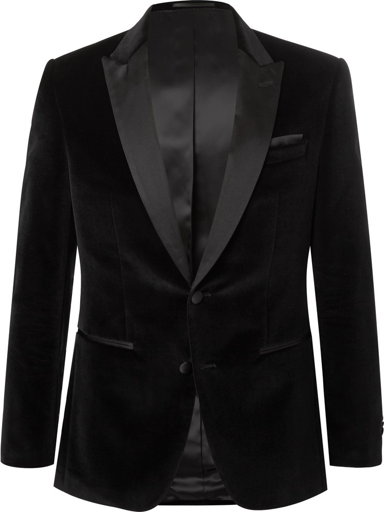 HUGO BOSS Black Helward Slim-Fit Satin-Trimmed Cotton-Velvet Tuxedo Jacket
