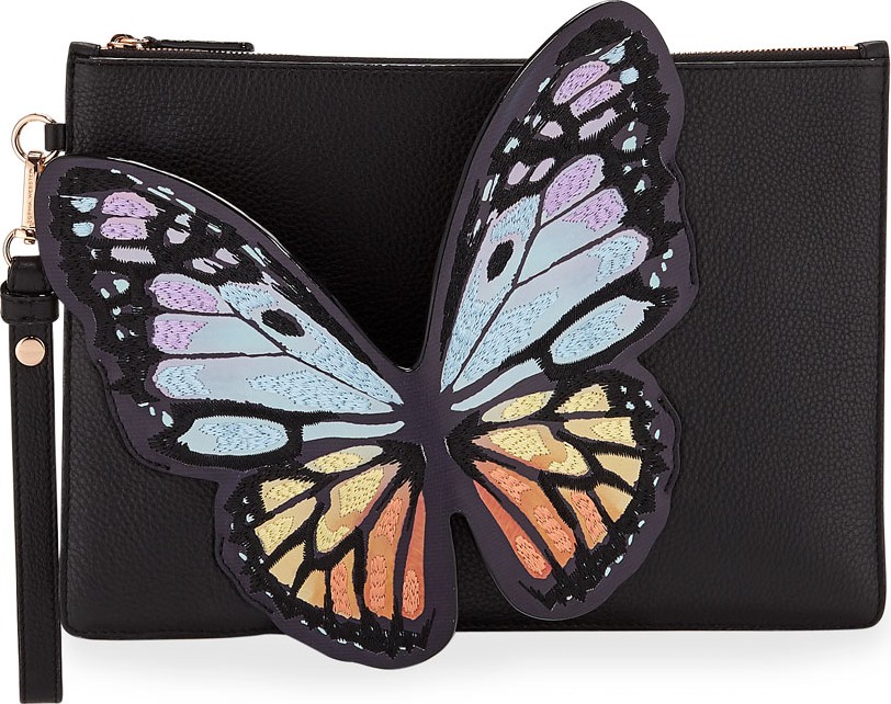 Sophia Webster Flossy Butterfly Leather Pochette Clutch Bag