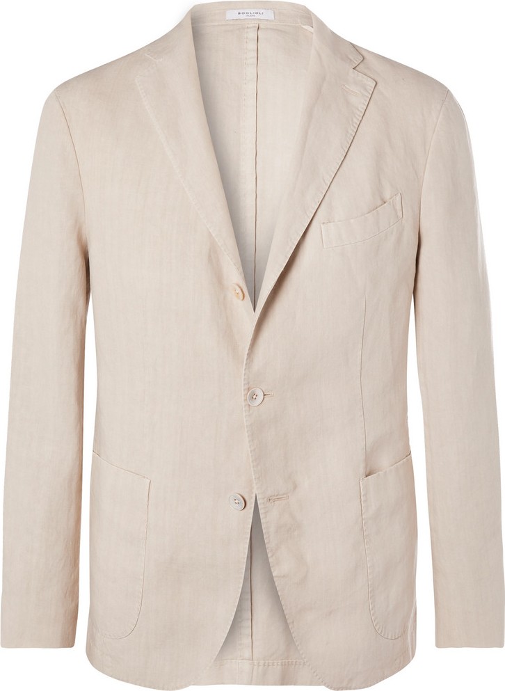 Boglioli Cream K-Jacket Slim-Fit Unstructured Linen Suit Jacket