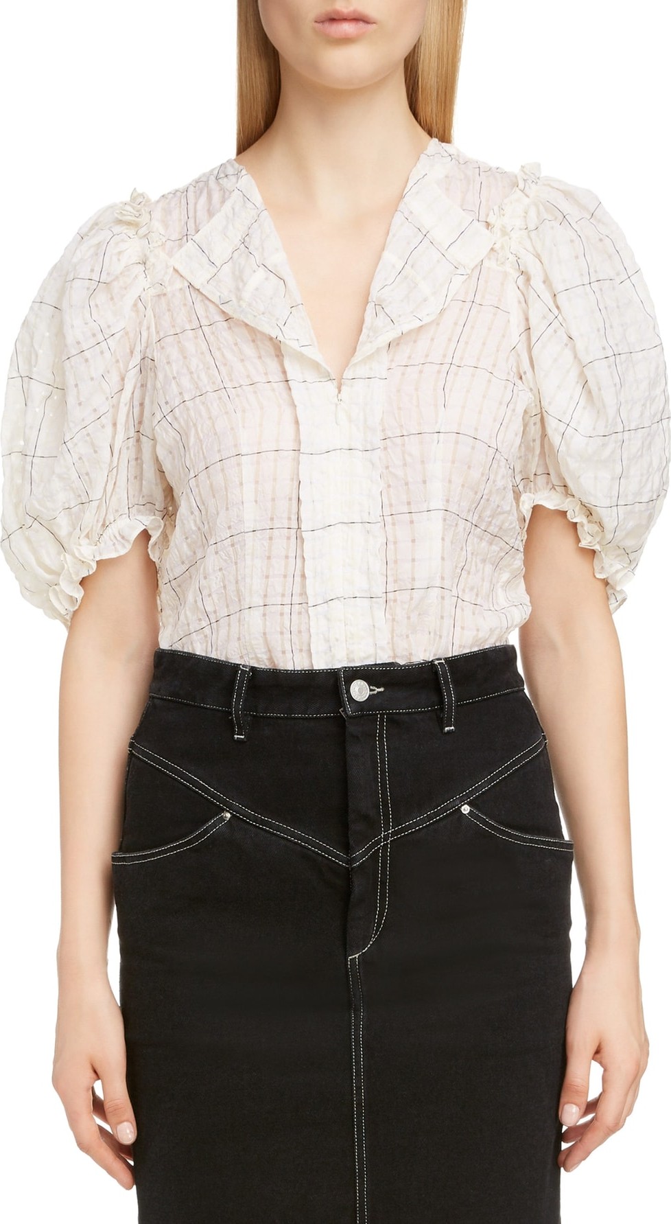 Isabel Marant Check Puff Sleeve Top