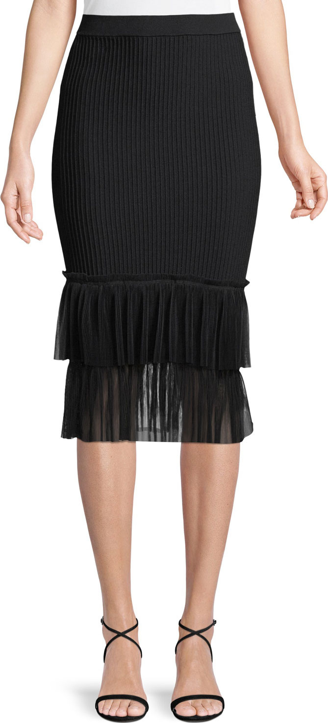 Jonathan Simkhai Ribbed Ottoman Tulle Pencil Midi Skirt