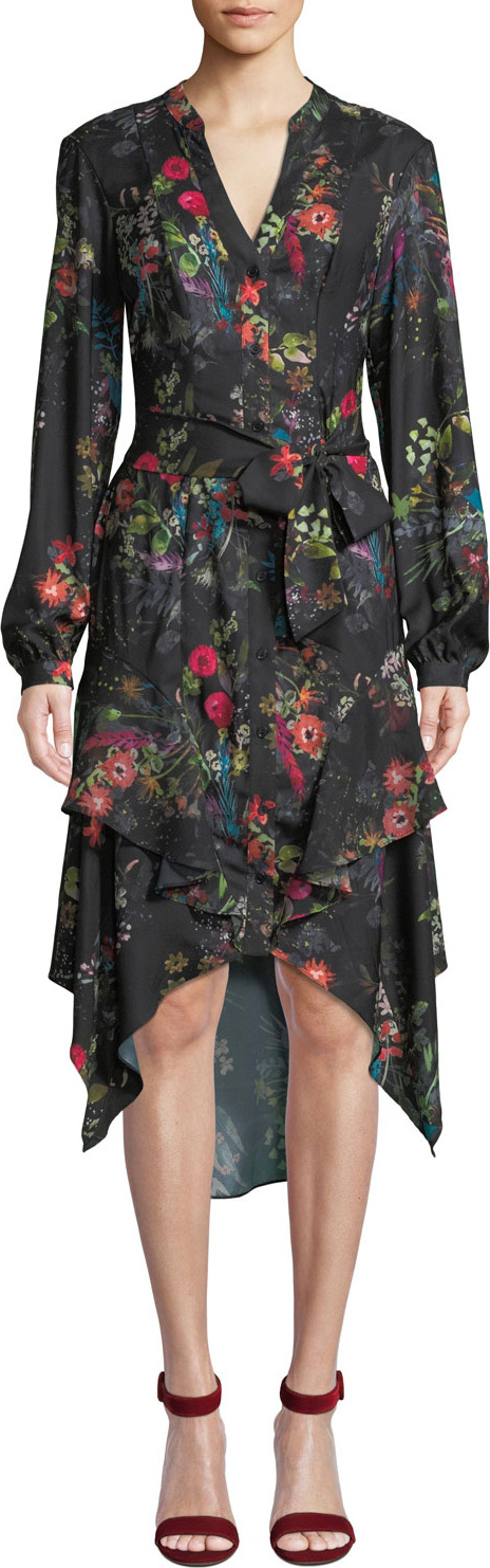 Parker Estella Floral Button-Front Ruffle Midi Dress