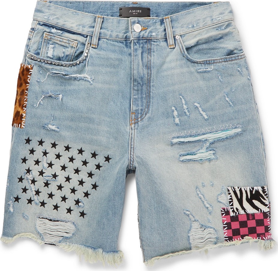 Amiri Panelled Distressed Denim Shorts