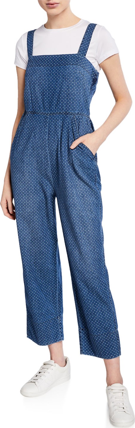 AMO Dot-Print Denim Jumpsuit