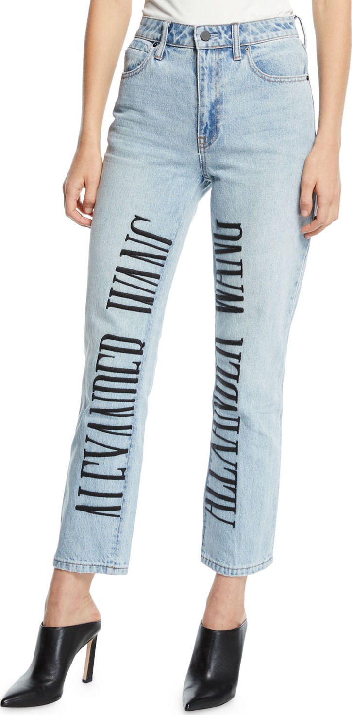 T By Alexander Wang Cult High-Rise Straight-Leg Jeans w/ Embroidered Logo