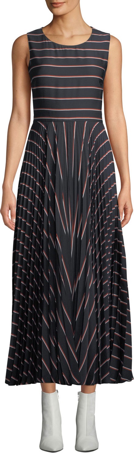 A.L.C. Halle Striped Pleated Open-Back Long Dress