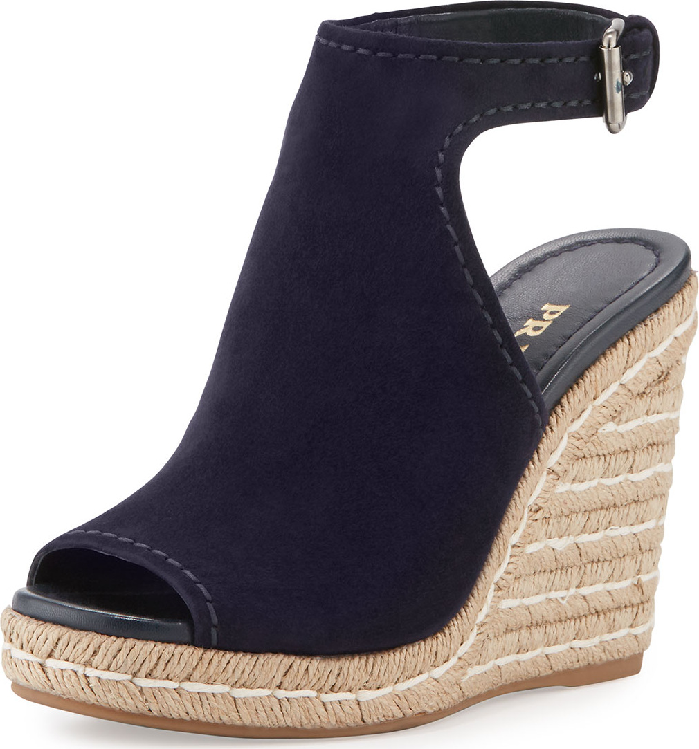 Prada Suede Open-Toe Espadrille Glove Sandal