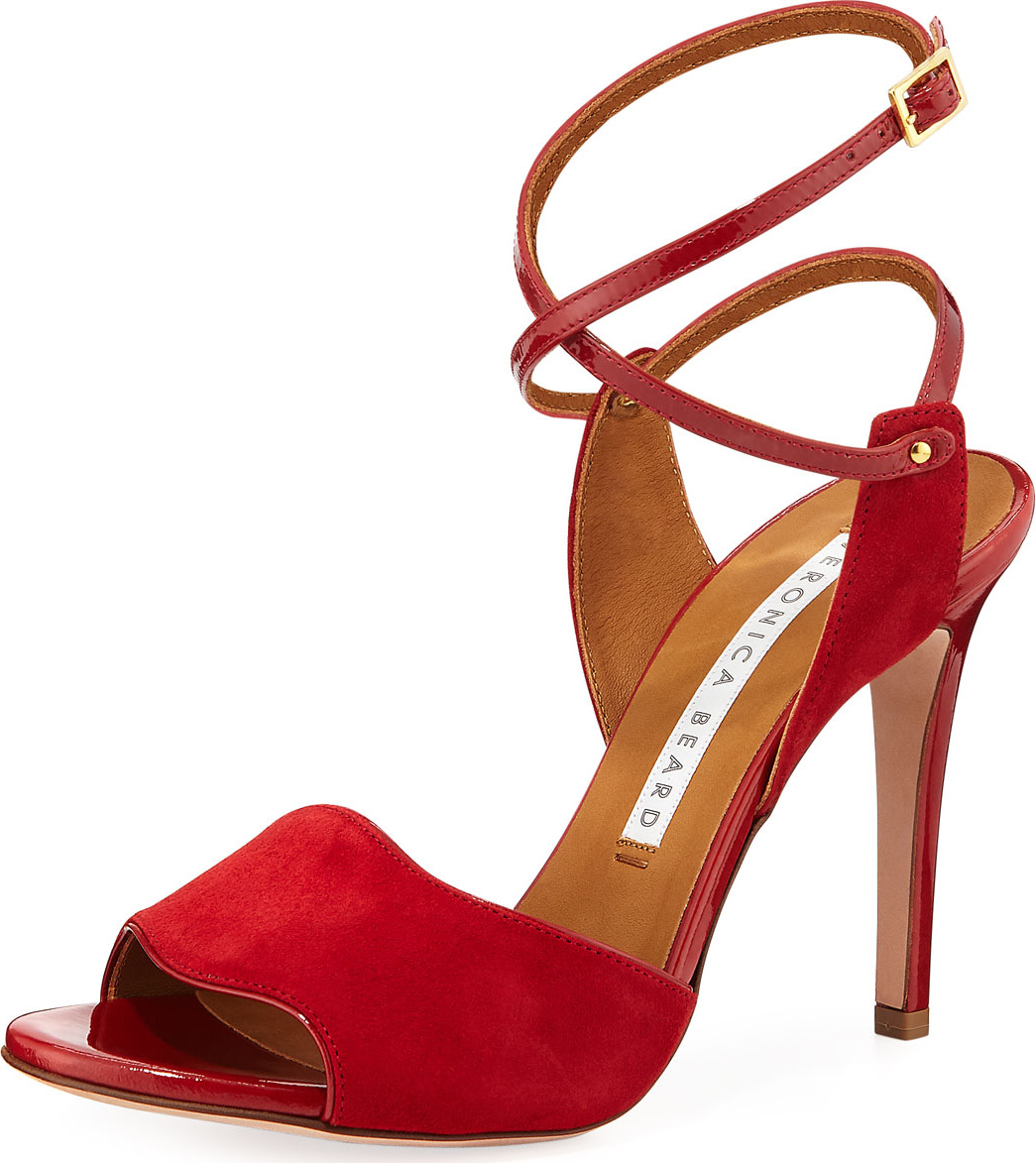 Veronica Beard Suma Fine Suede High-Heel Ankle-Wrap Sandals
