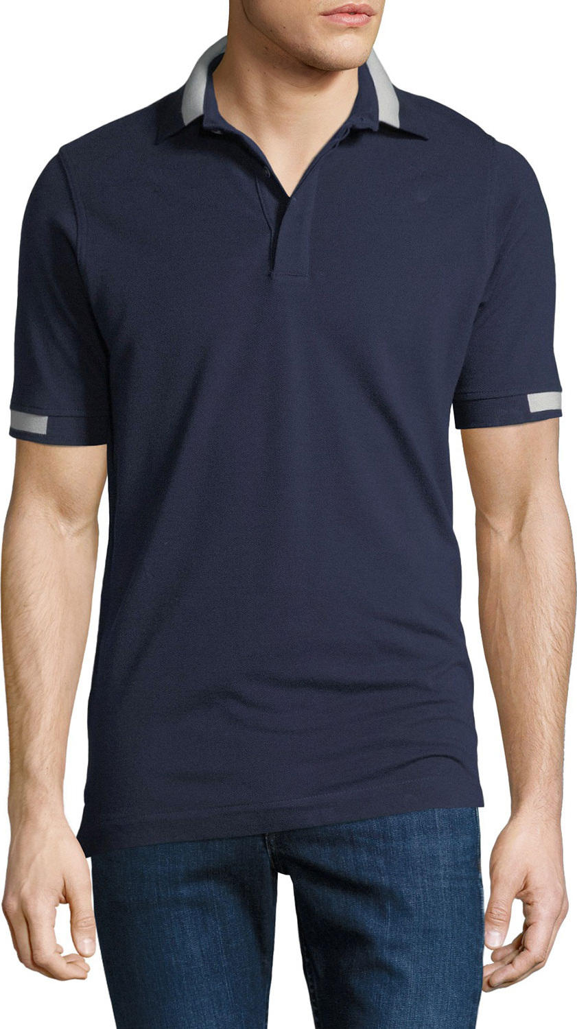 Kiton Men's Piqué Knit Cotton Polo Shirt, Navy Blue