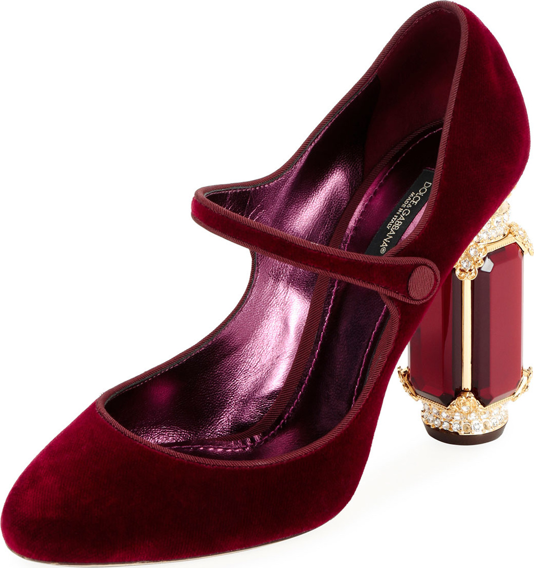 Dolce & Gabbana Velvet Mary Jane Pump with Jewel Heel