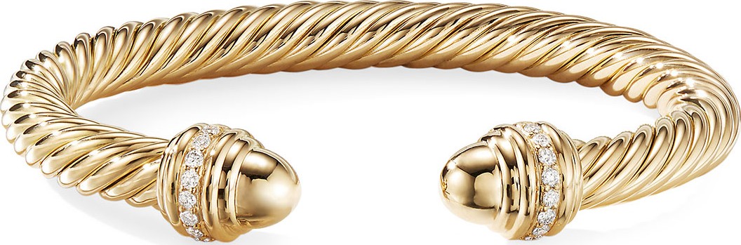 David Yurman 18k Cable Bracelet w/ Diamonds, 7mm, Size L