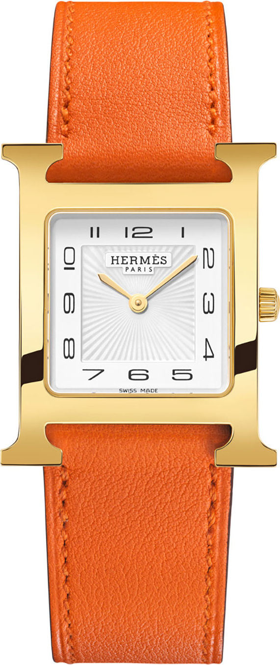HERMÈS Heure H MM Watch with Orange Leather Strap