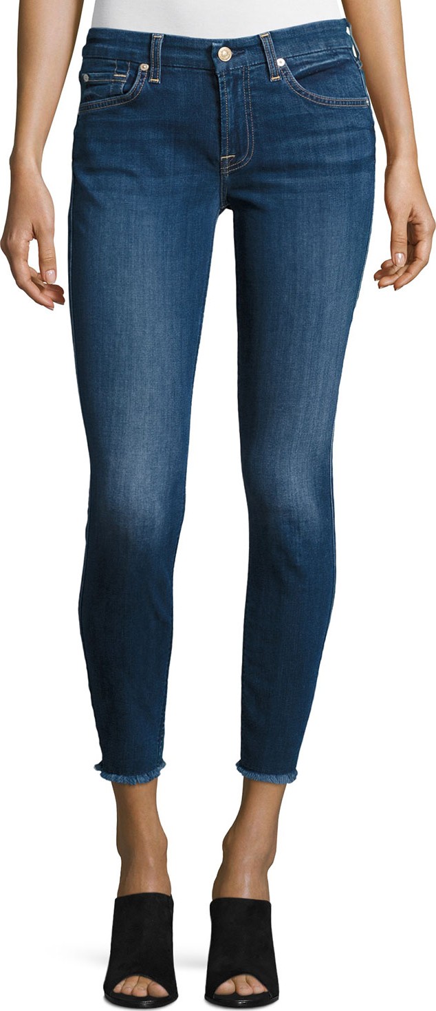 7 For All Mankind The Ankle Skinny Jeans with Raw Hem, Indigo