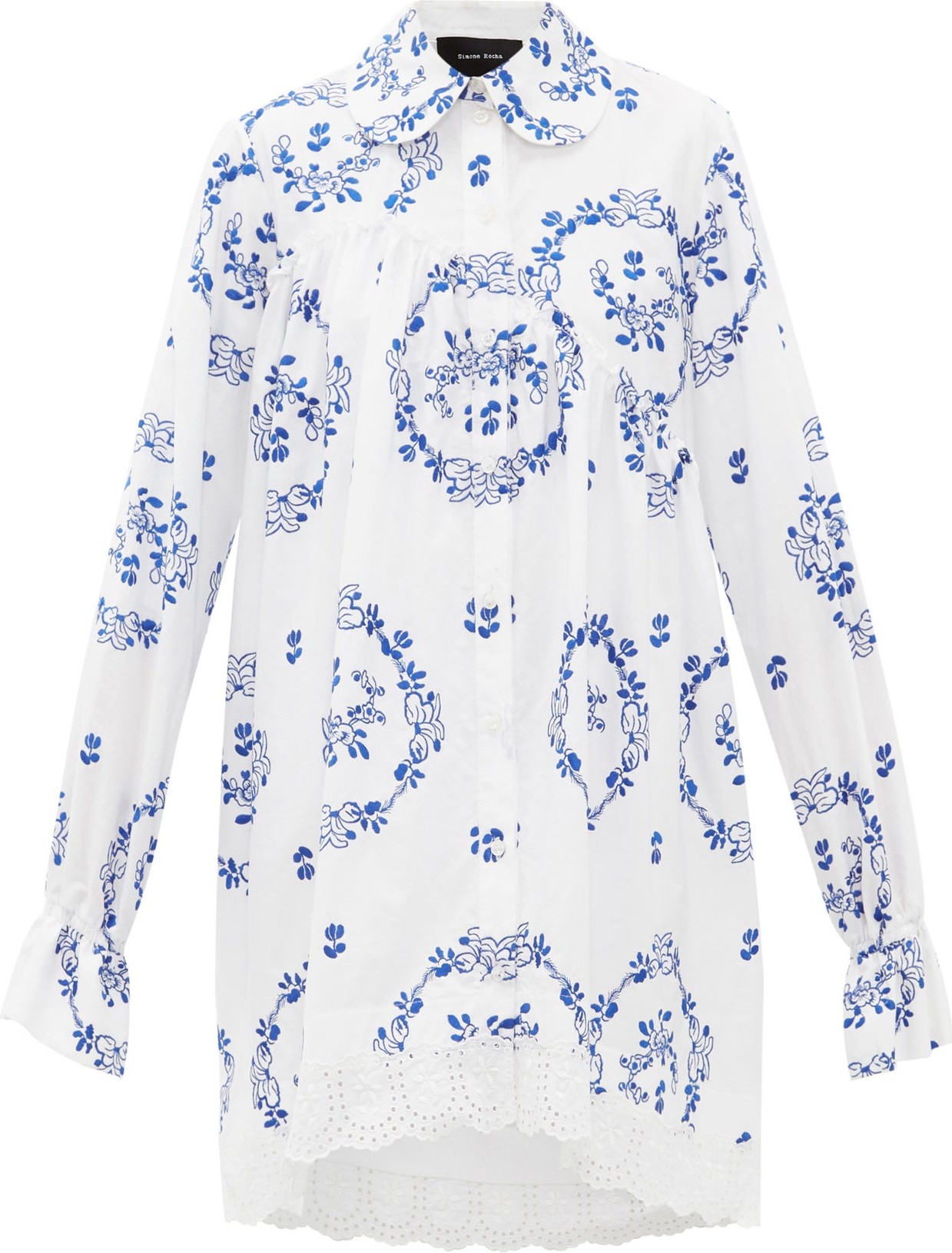 Simone Rocha Delft floral-embroidered cotton-poplin shirtdress