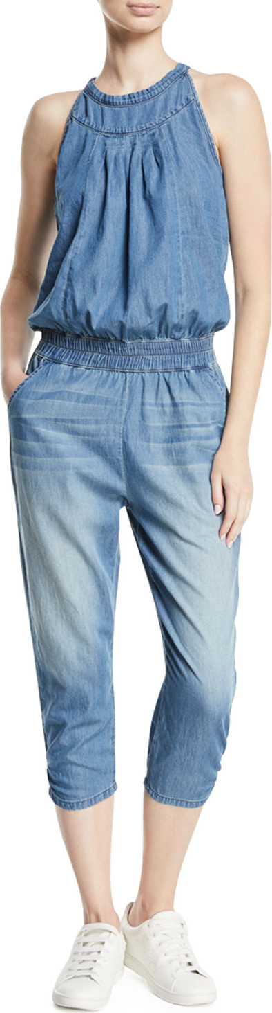 Etienne Marcel Sleeveless Tie-Back Denim Romper