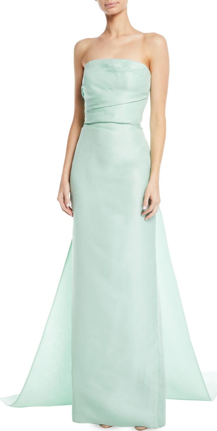 Monique Lhuillier Strapless Column Gazar Evening Gown w/ Train