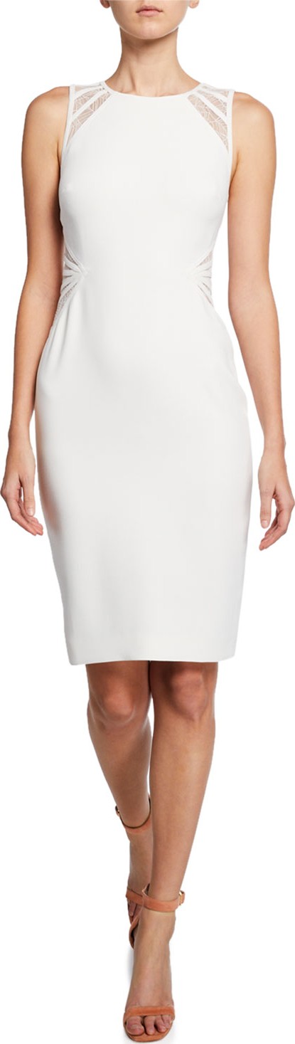 HALSTON HERITAGE Sleeveless Crepe Dress with Lace Strip Detail