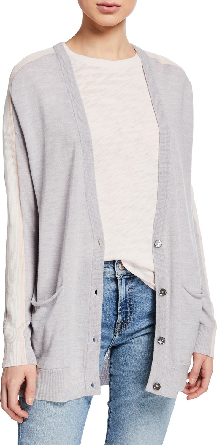 ATM Anthony Thomas Melillo Schoolboy Wool Side-Stripe Pocket Cardigan