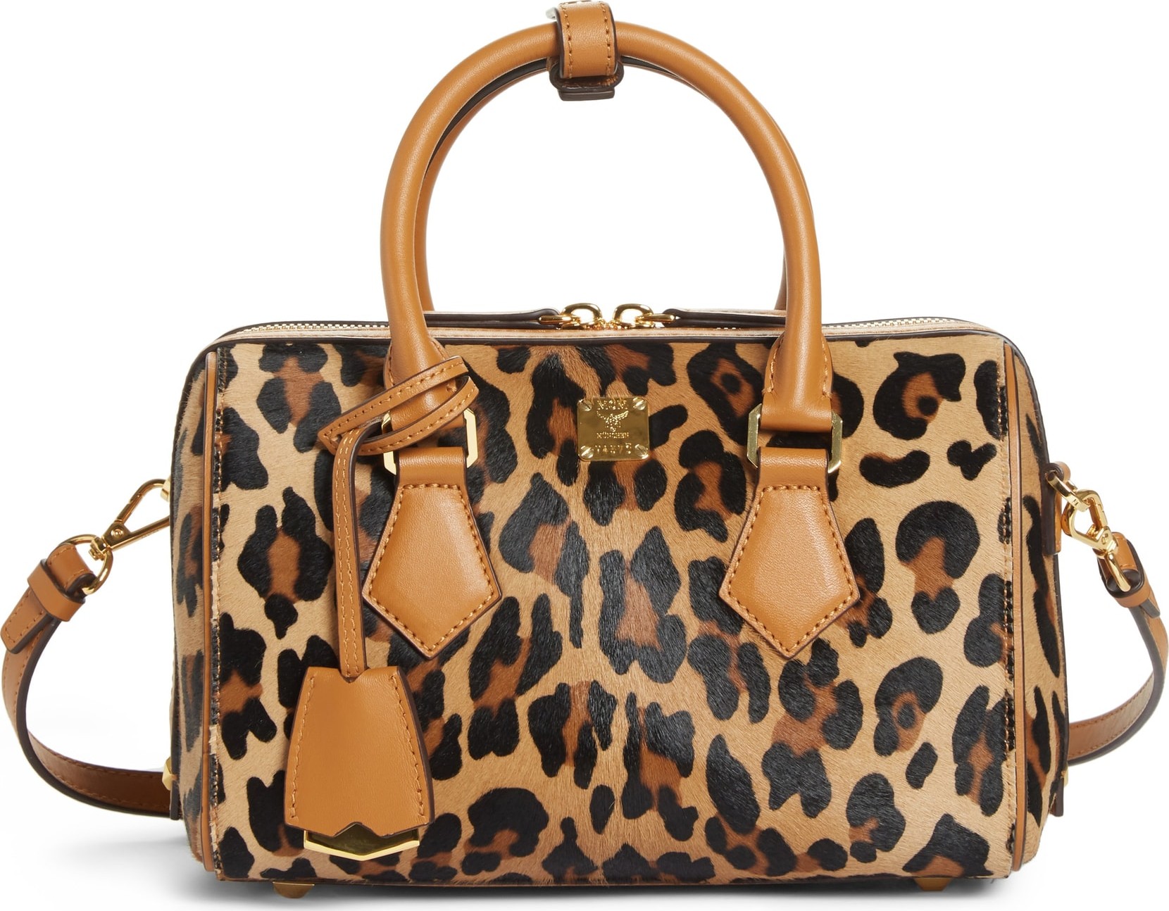 MCM Small Boston Leopard Calf Hair Bowler Bag