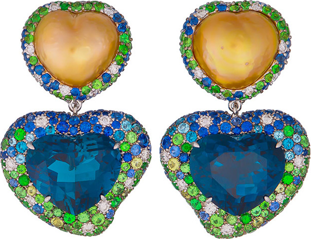 Margot McKinney Hearts Desire South Sea Pearl & Blue Topaz Detachable Drop Earrings