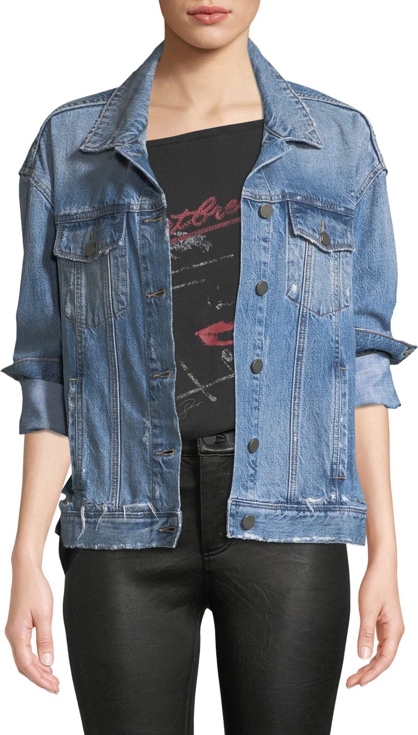 PAIGE Josephine Sequin Rose Distressed Trucker Jacket