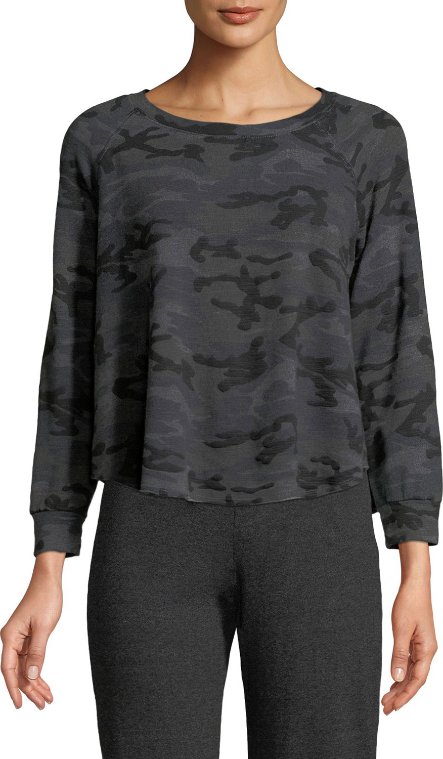 SUNDRY Trapeze Camo-Print Crewneck Sweatshirt