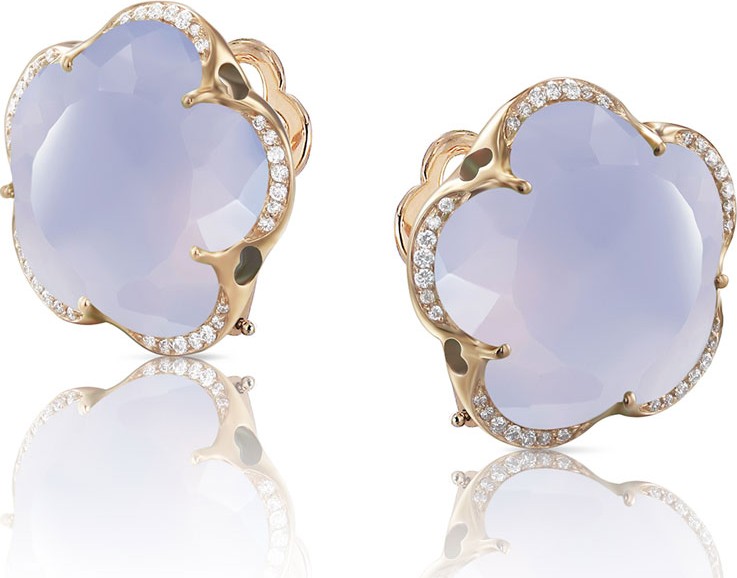 Pasquale Bruni Bon Ton 18k Rose Gold Blue Chalcedony Stud Earrings w/ Diamonds