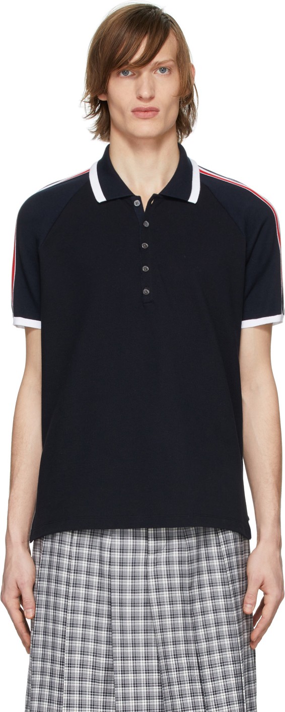 Thom Browne Navy Raglan Sleeve Polo