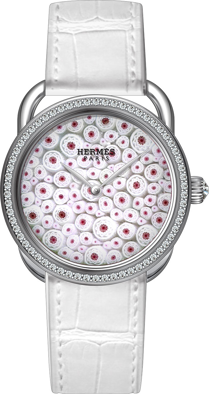 HERMÈS 34mm Arceau Millefiori Watch with Diamonds, White/Red