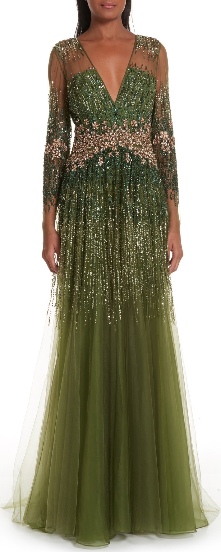 Pamella Roland Crystal Embellished A-Line Gown