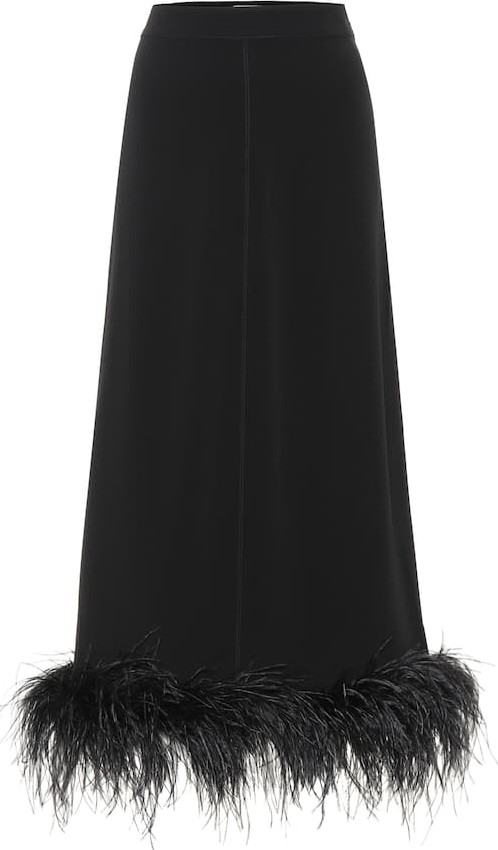 Co Feather-trimmed crêpe midi skirt