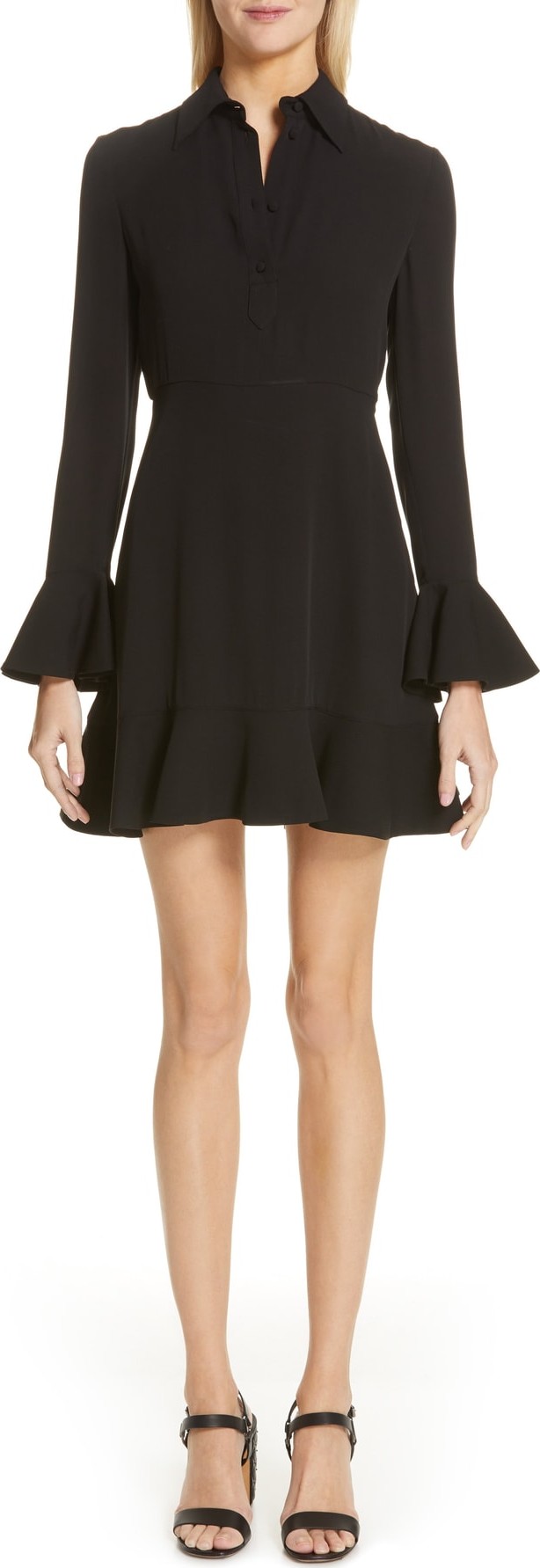 Valentino Ruffle Trim Silk Shirtdress