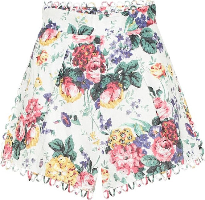 Zimmermann Allia floral high-rise linen shorts