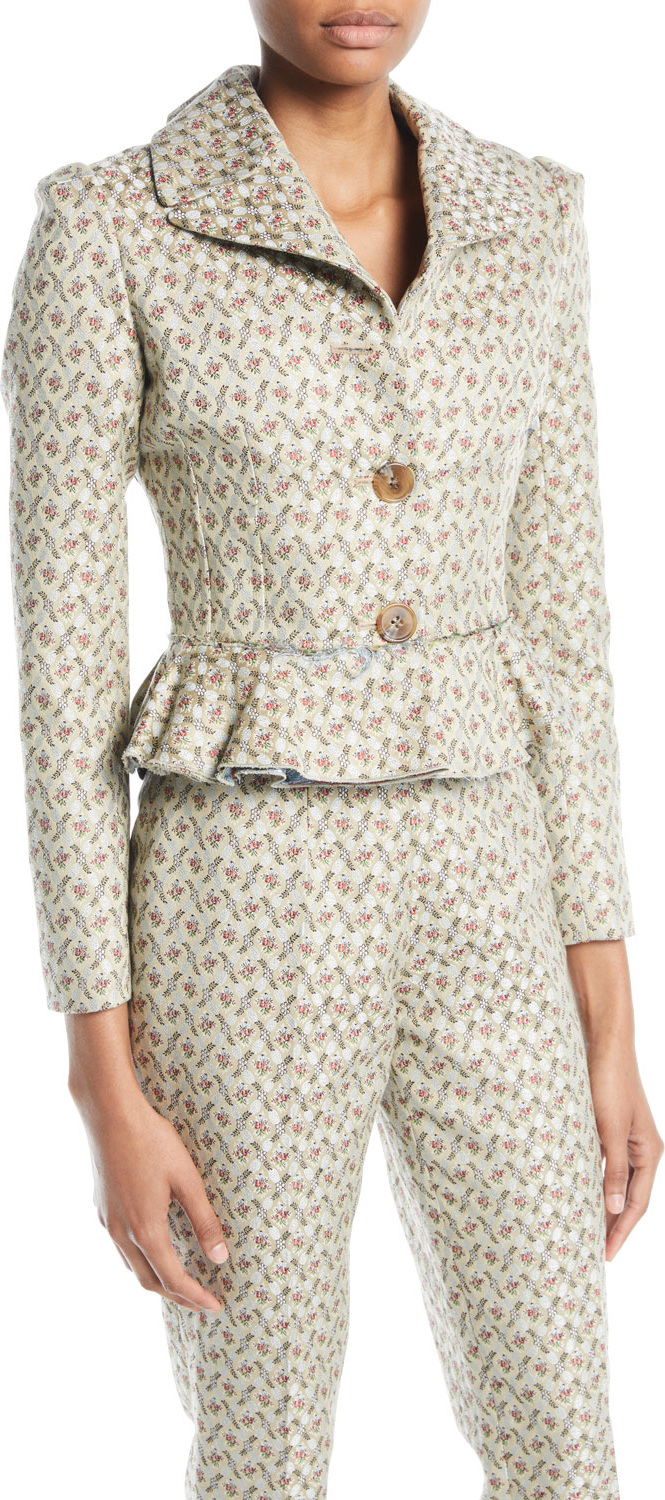 Brock Collection Jada Two-Button Floral-Jacquard Short Jacket