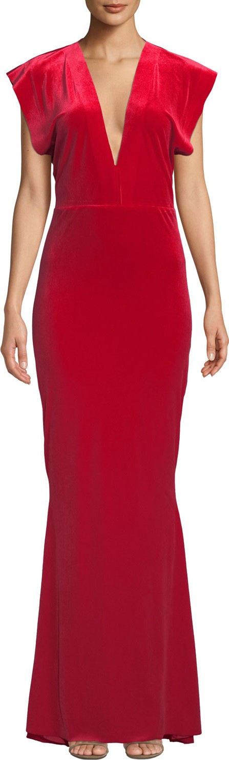 Norma Kamali V-Neck Velvet Rectangle Gown