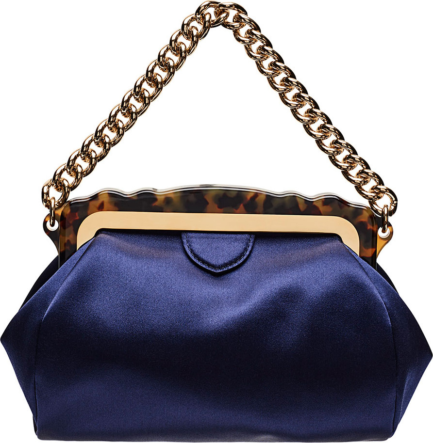 Edie Parker Aliza Framed Satin Chain-Handle Clutch Bag
