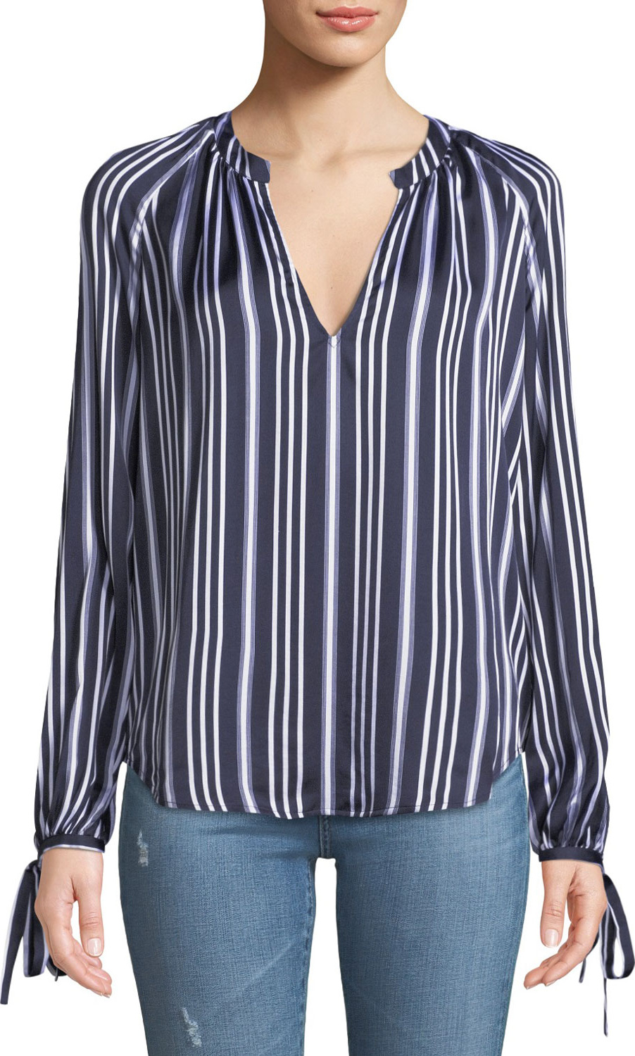 AG Jeans Karina Striped V-Neck Long-Sleeve Top